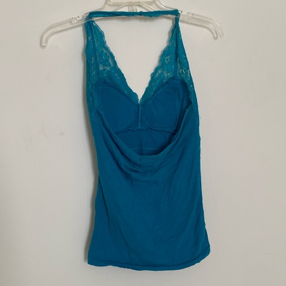 Teal Halter Top + Floral Lace Neckline - Picture 2 of 2